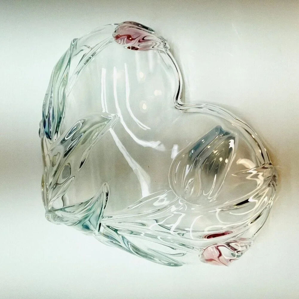 Mikasa Tivoli Crystal Serving Tray Heart Shaped W Blue Red Tulips Germany 9.5" - Picture 10 of 11